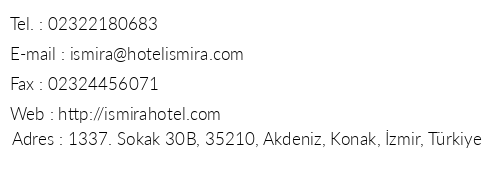 Hotel Ismira telefon numaralar, faks, e-mail, posta adresi ve iletiim bilgileri
